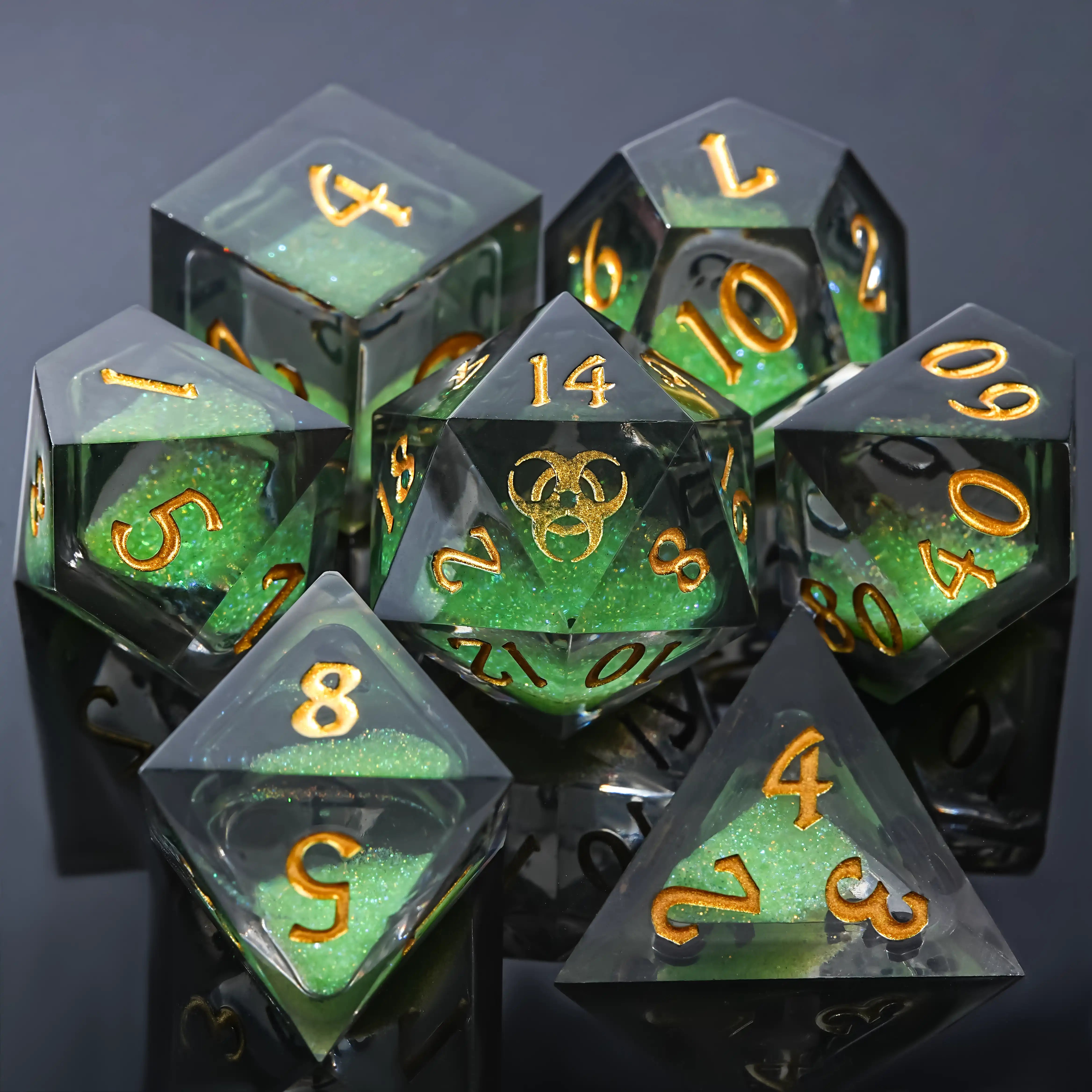 BearDice green Plague Elixir liquid core resin DND dice set