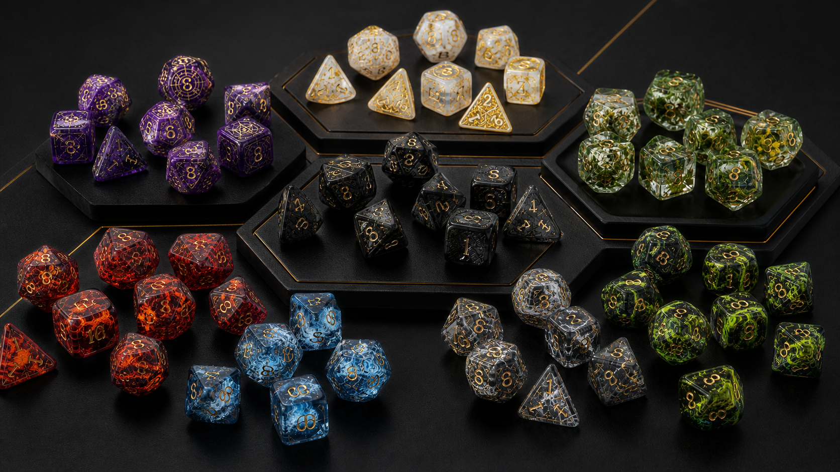 Character class and elemental dice collections for wholesale RPG buyers