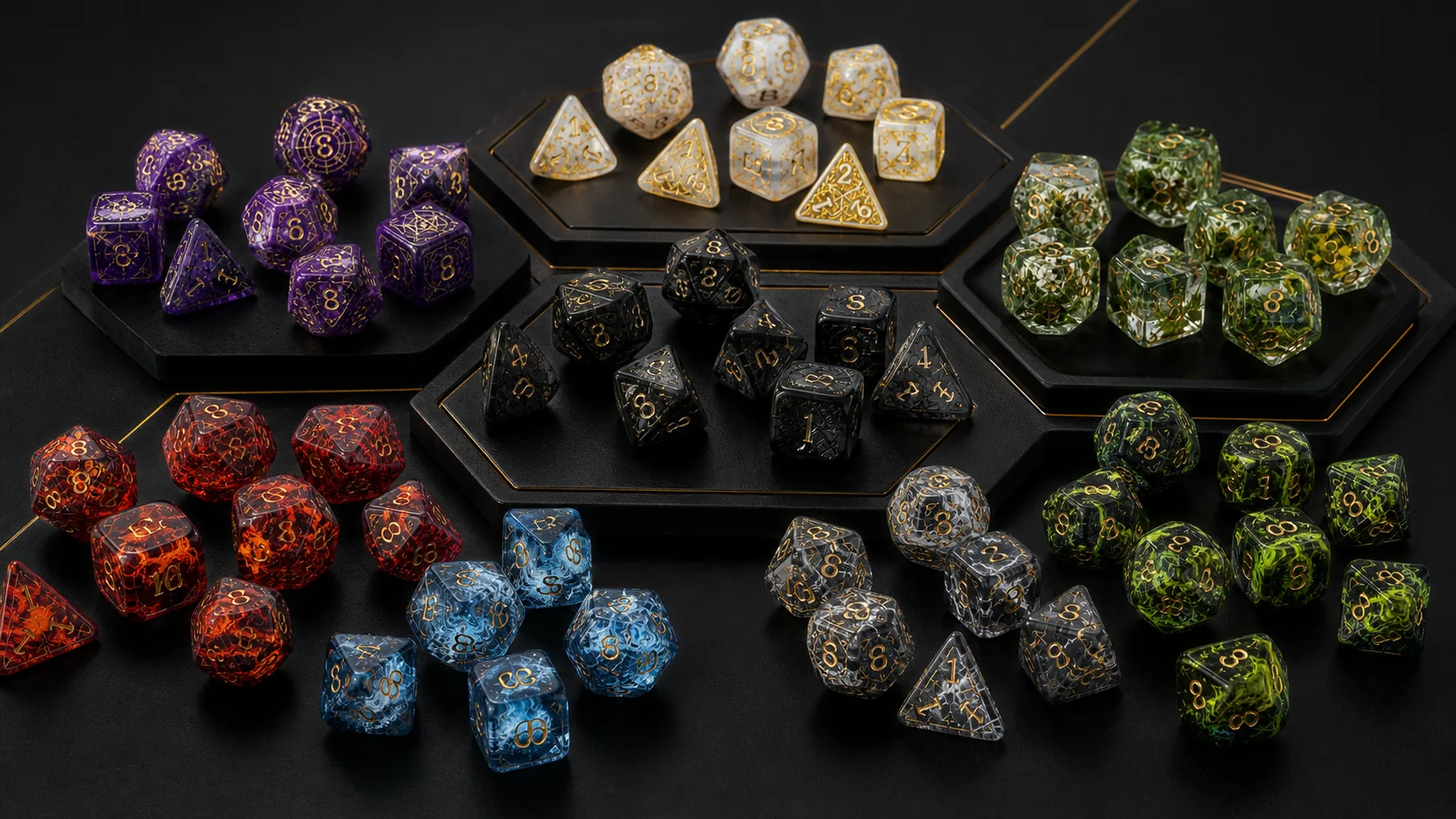 Mixed fantasy RPG polyhedral dice themes for bulk wholesale orders