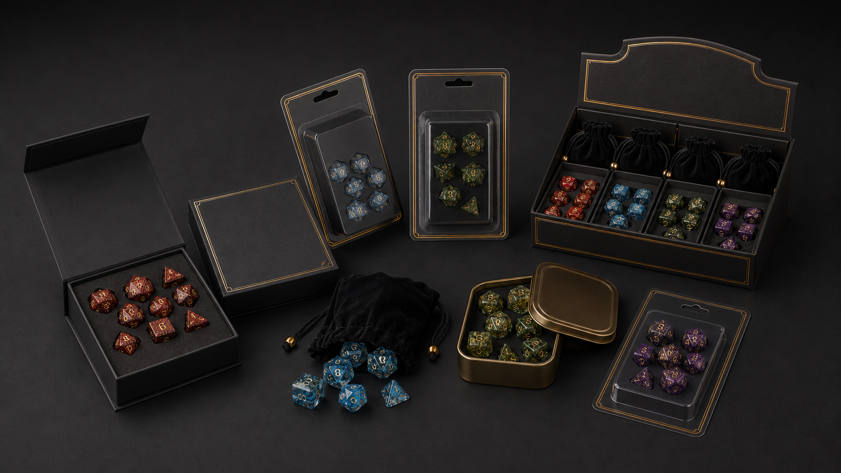 Private label custom RPG dice packaging options for wholesale buyers