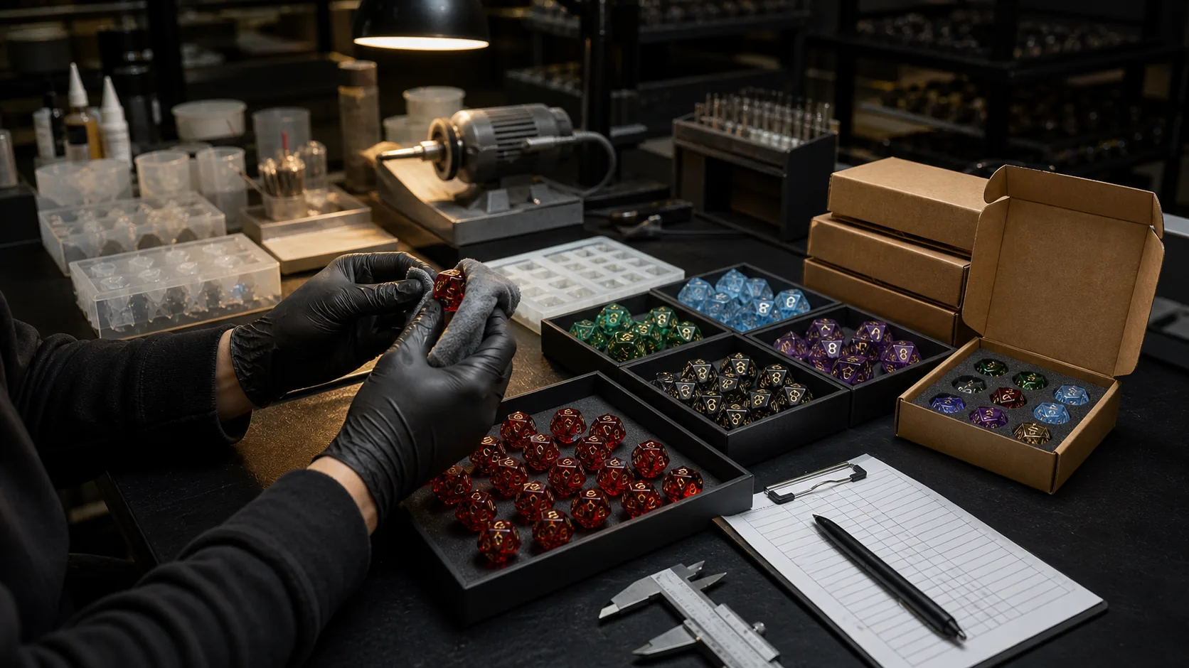 Factory quality control inspection for wholesale fantasy RPG dice