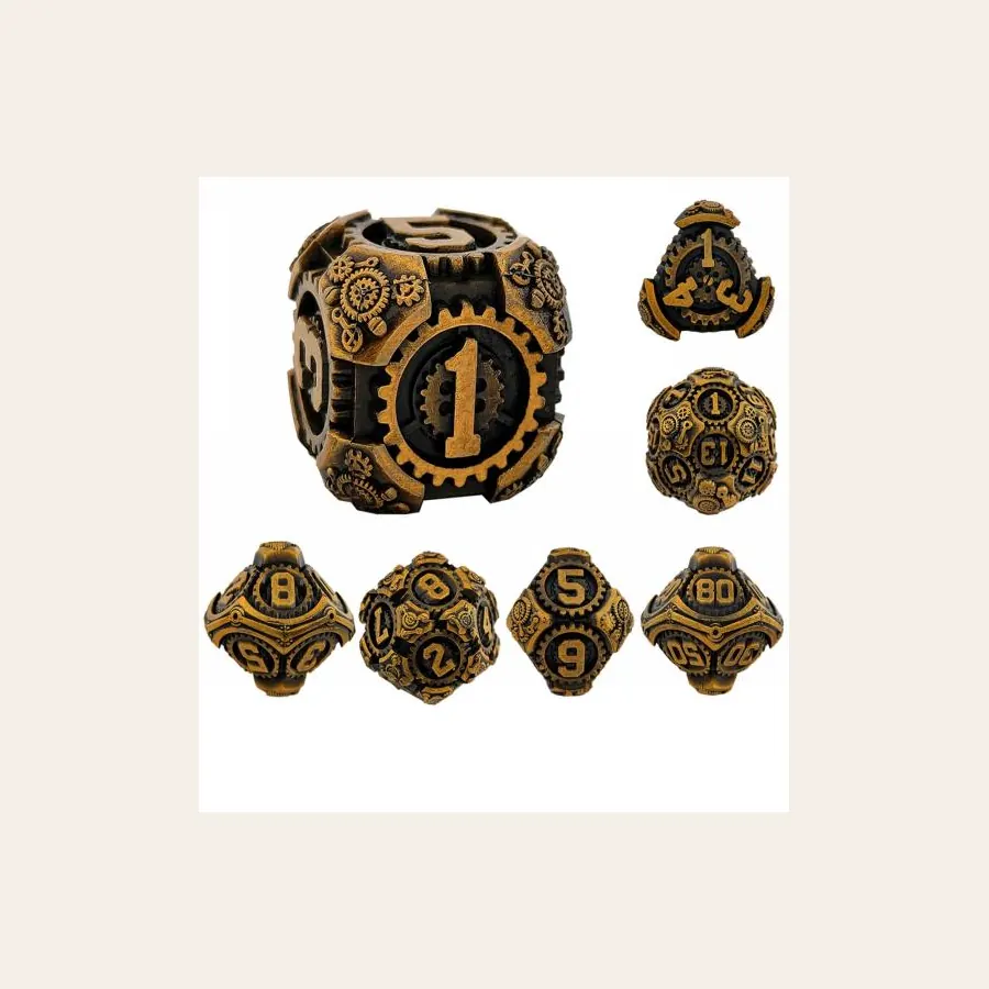 Gear metal dice wholesale product for tabletop RPG stores