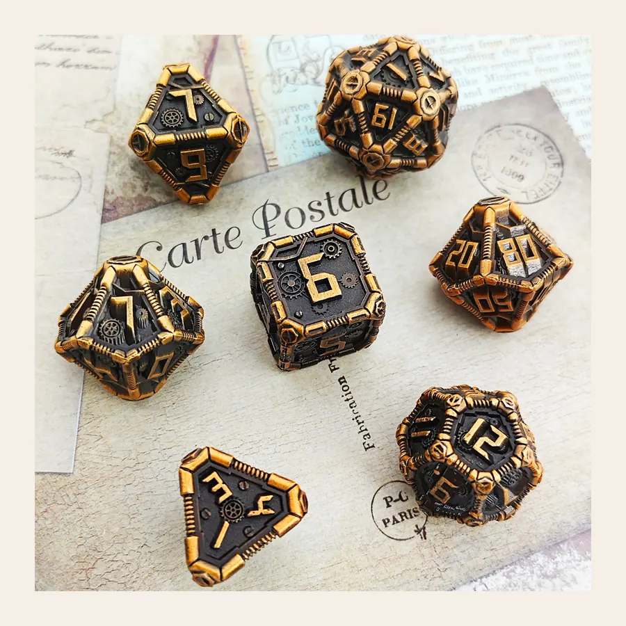 Metal gear dice catalog SKU for tabletop RPG stores