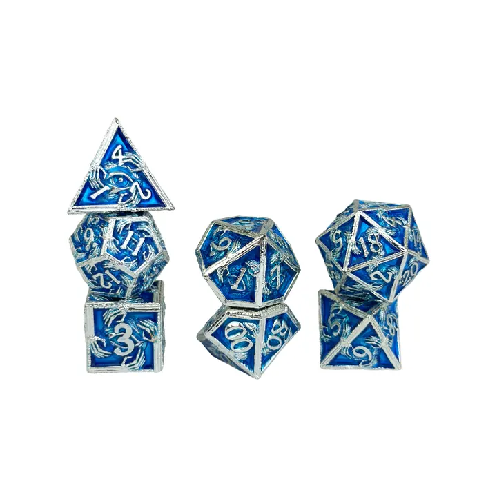 Real frost blue polyhedral dice set for bulk tabletop buyers