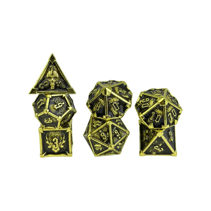 Real gold rune dice set for treasure hoard RPG themes