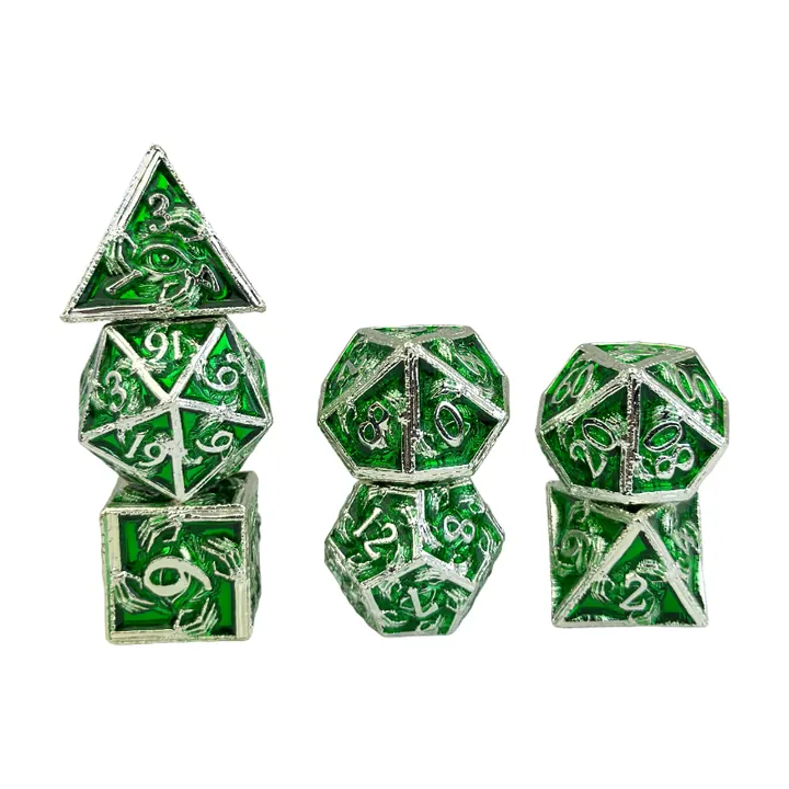 Green dragon scale custom RPG dice set sample for dragon themed dice brands